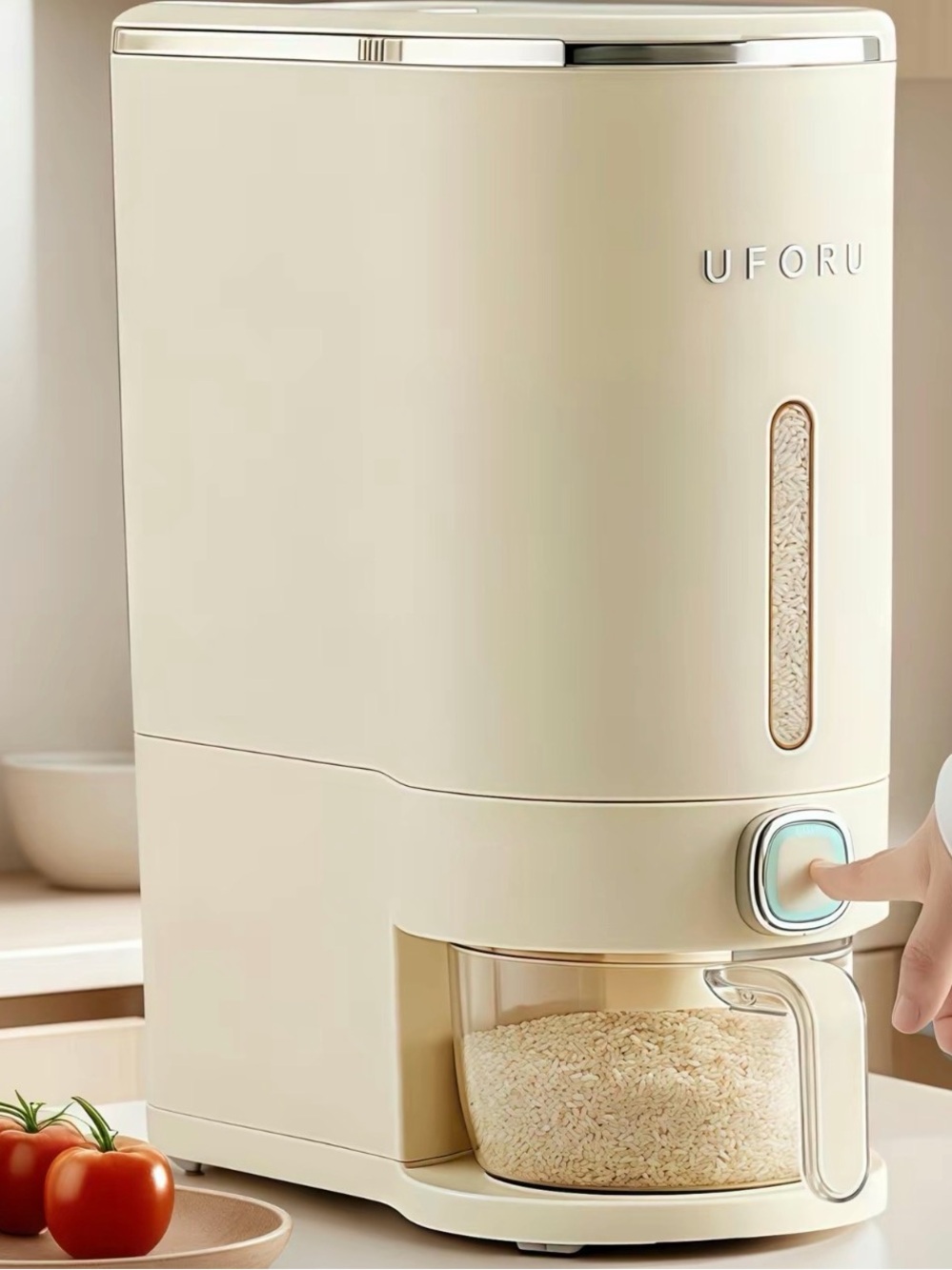 Cream Automatic Rice Dispenser with One-Touch Scoop